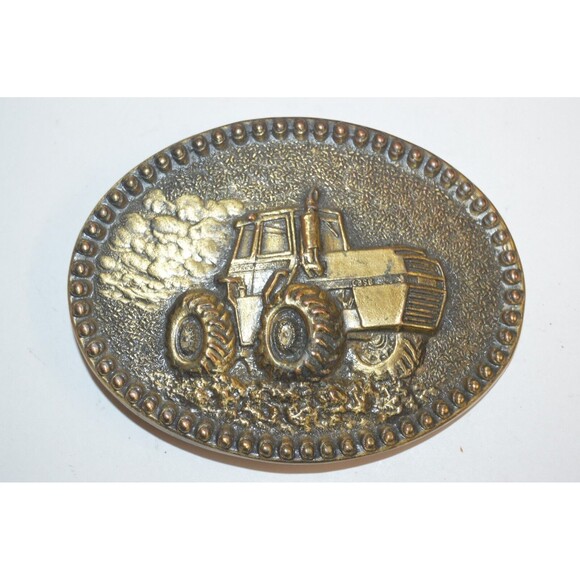 Vintage 1979 CASE Construction Brass Tone Belt Buckle 4890 4WD Tractor Limited - Picture 1 of 6